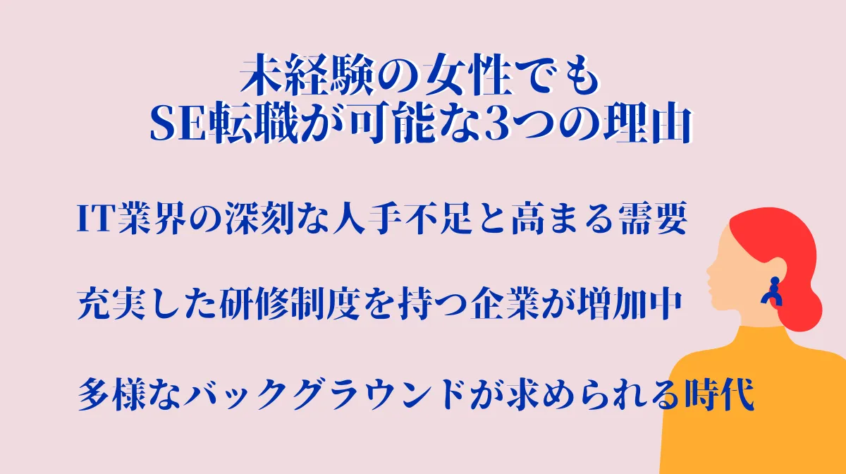 2.不安なあなたへ。未経験の女性でもSE転職が可能な3つの理由
